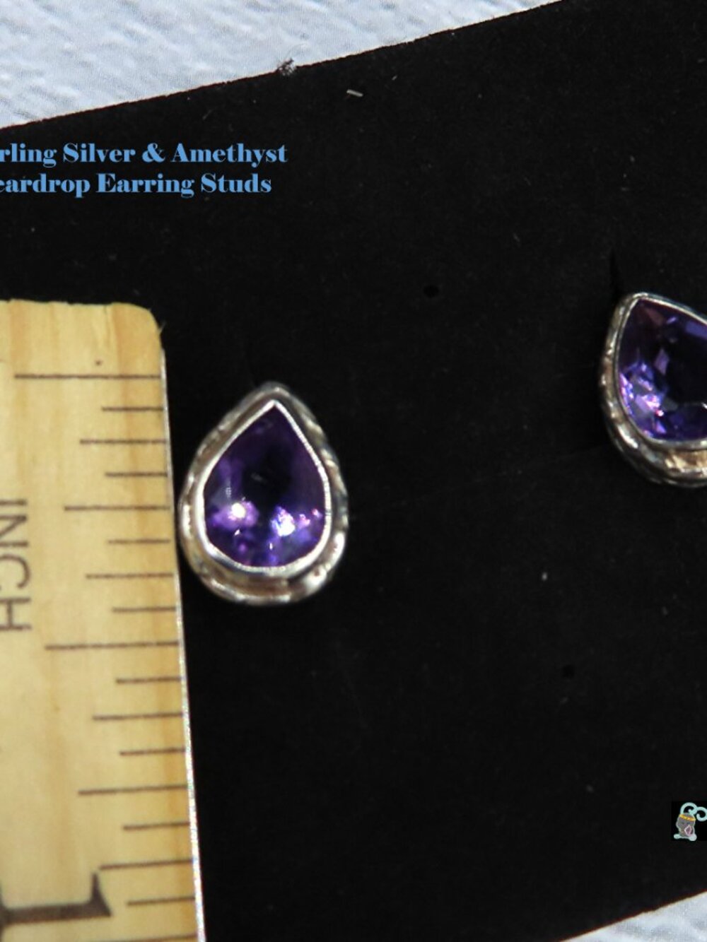 [SALE] Sterling Silver & Amethyst Teardrop Style Earring Studs - Picture 4 of 6
